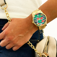 Woollers Reloj Eleka dorado esfera estampada tucanes