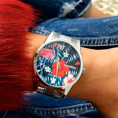 Reloj Woollers Halola Plateado esfera flamencos