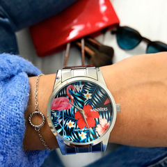 Reloj Woollers Halola Plateado esfera flamencos