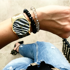 Woollers Kunai Reloj dorado esfera de cebra