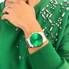 Reloj Woollers Tidali Plateado Esfera Verde Sunray