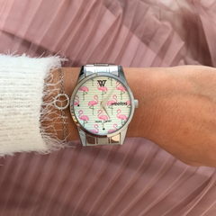 Woollers Reloj Walaka Plateado esfera Flamencos estampados