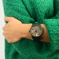 Woollers Reloj BlackPard Negro Mate con esfera leopardo