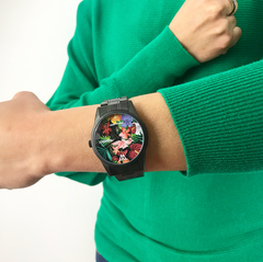 Woollers Reloj Kiwaka negro mate esfera Flores