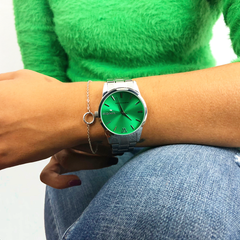 Reloj Woollers Tidali Plateado Esfera Verde