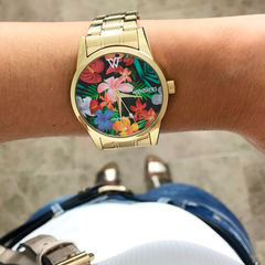 Woollers Reloj Upana dorado esfera estampada flores