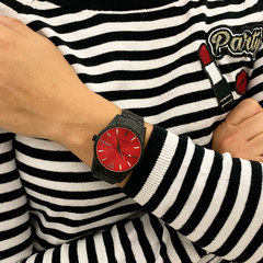 Woollers reloj Vulkan negro mate esfera roja