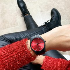 Woollers reloj Vulkan negro mate esfera roja